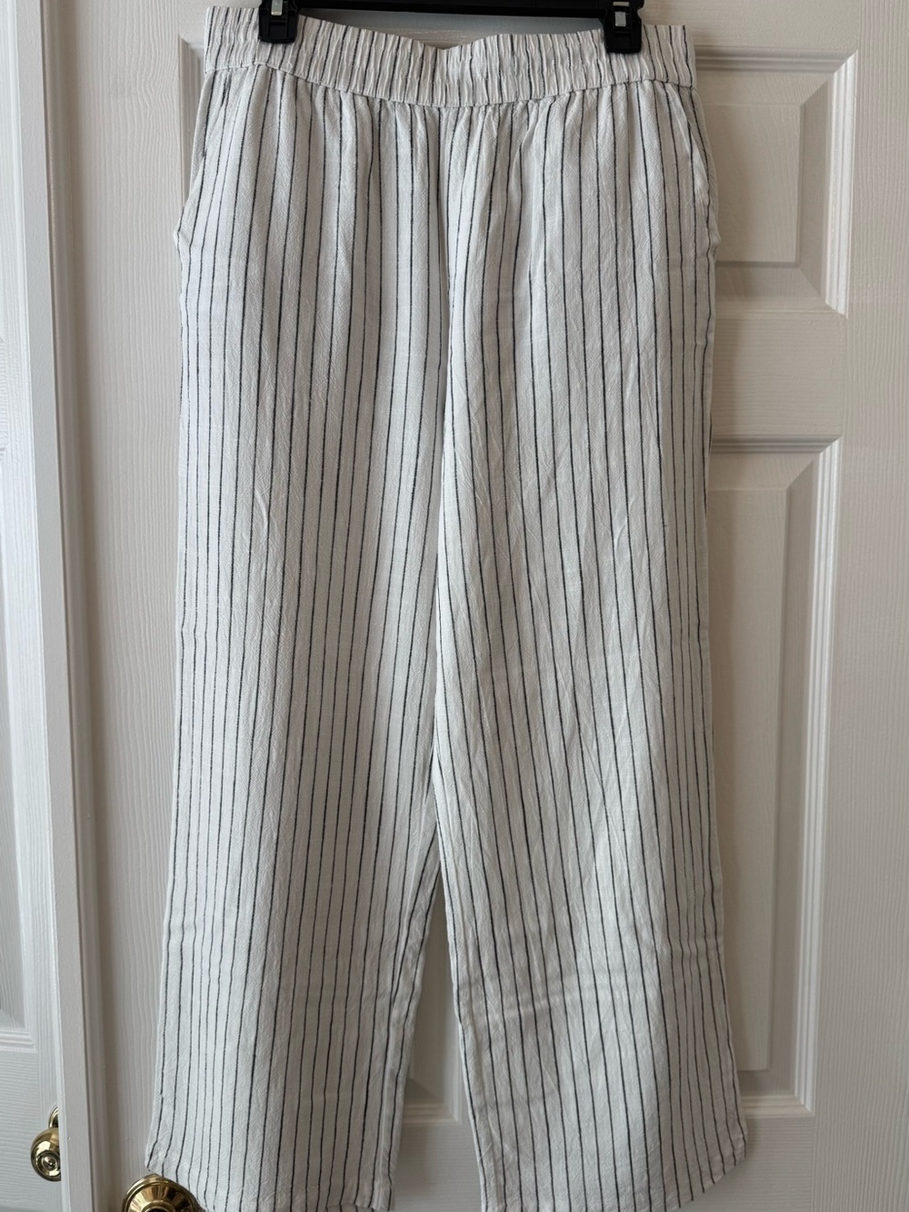 Sanctuary Linen Blend Black and White Striped Wide Leg Pants. Size Large